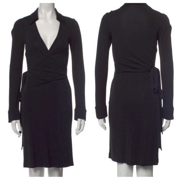 Diane Von Furstenberg Dresses & Skirts - Diane Von Furstenburg New Jeanne Two Black Crepe Wrap‎ Tie Plunge Dress Sz Xs-Sm